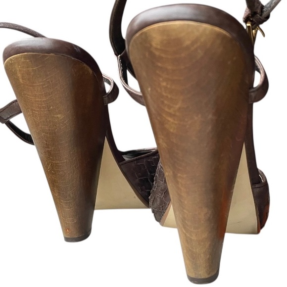 Ash Brown Leather Peep Toe Heels, Woven Details 40 - Picture 5 of 6